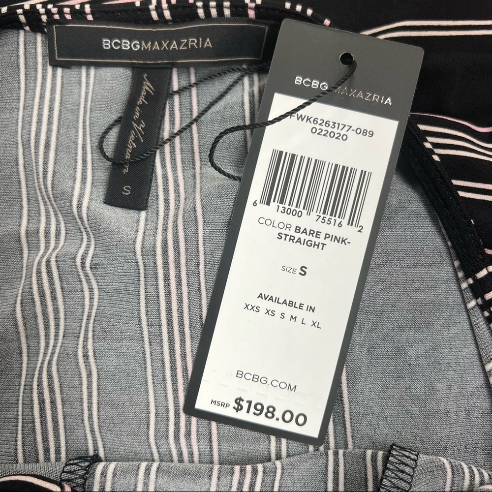 BCBGMAXAZRIA Striped Three Quarter Sleeve Shift Dress in Bare Pink/Black - Picture 6 of 8